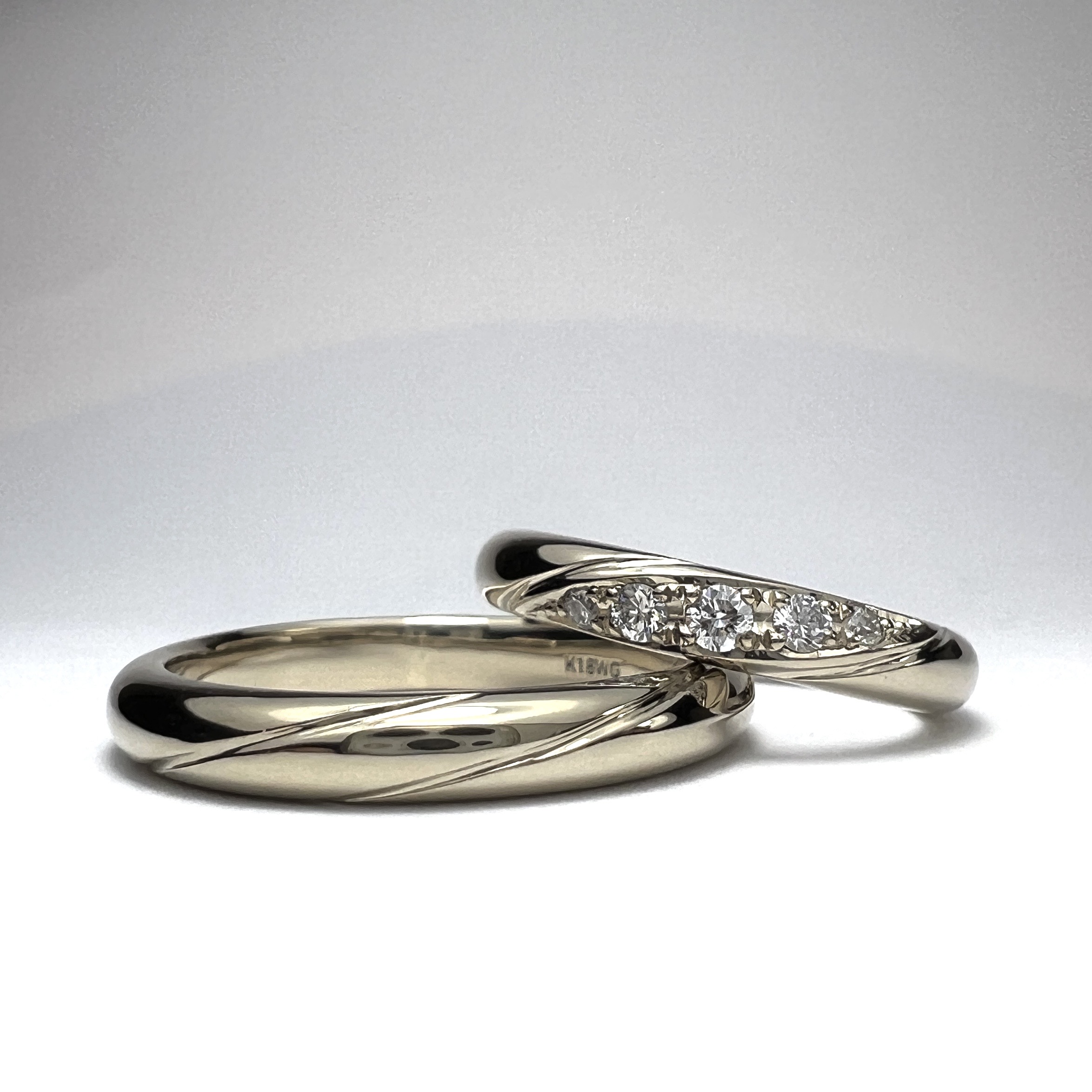 結婚指輪（彫金工法）ダイヤモンド鏡面