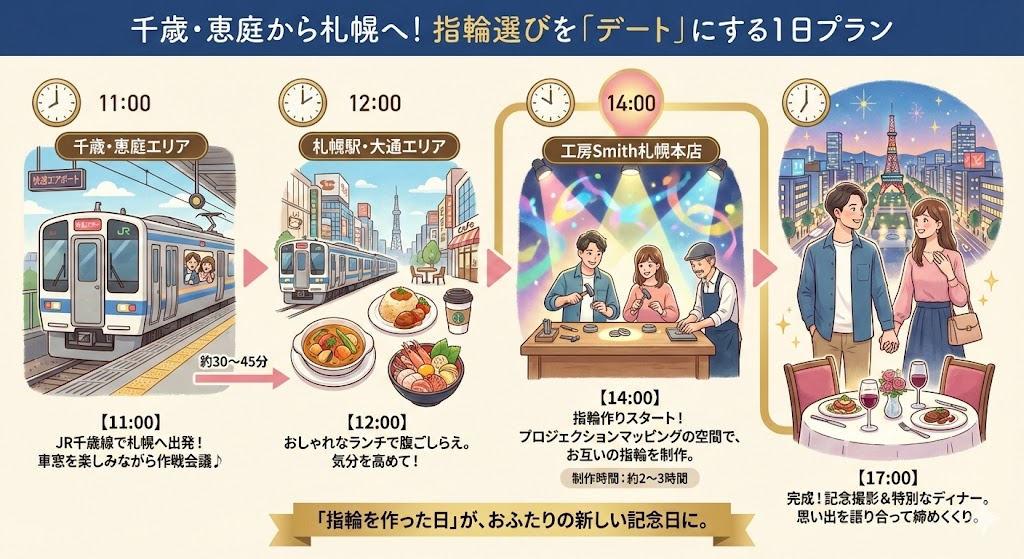 | 工房Smith札幌 千歳・恵庭から札幌へ!指輪選びを「デート」にする1日プラン