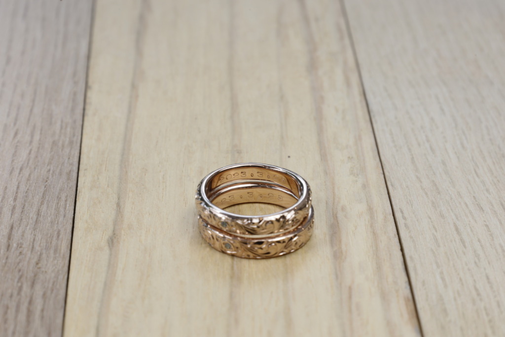 手作りペアリング　手打ち刻印